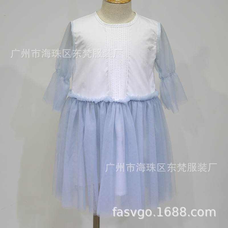 工厂开发新款童装 女童塔克褶抽褶网纱连衣裙 200件起订