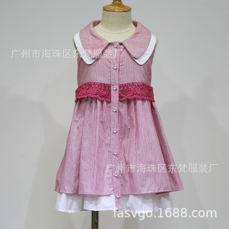 工厂开发新款童装 女童全棉细条纹衬衫式连衣裙 200件起订