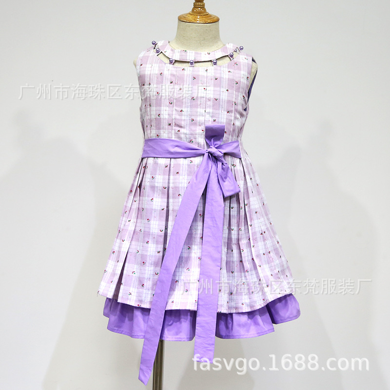 工厂开发新款童装 钉珠抽褶女童连衣裙 200件起订