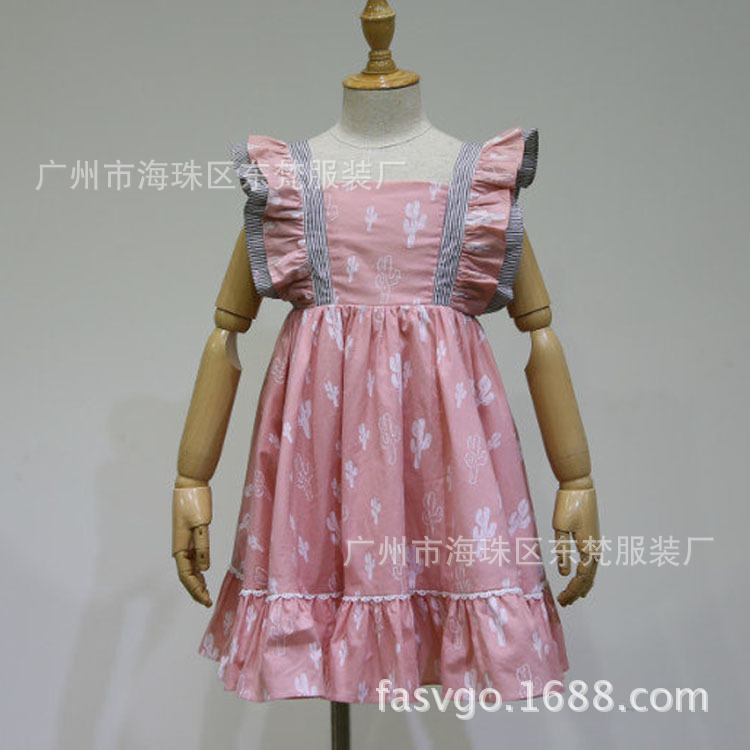 工厂开发童装新款订货 荷叶飞飞袖抽褶女童连衣裙 200件起订