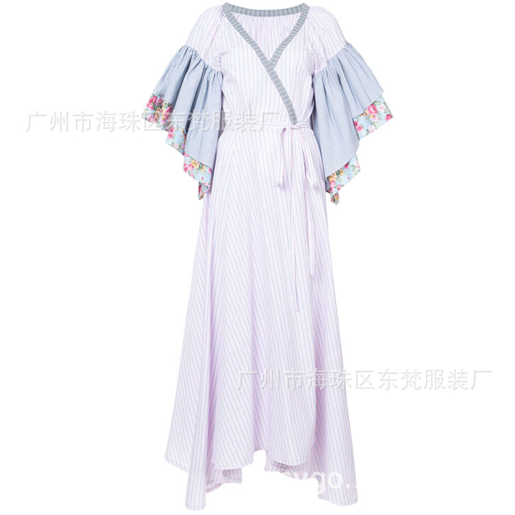淘工厂女装加工 荷叶袖裹身式全棉复古连衣裙 来图来样包工包料