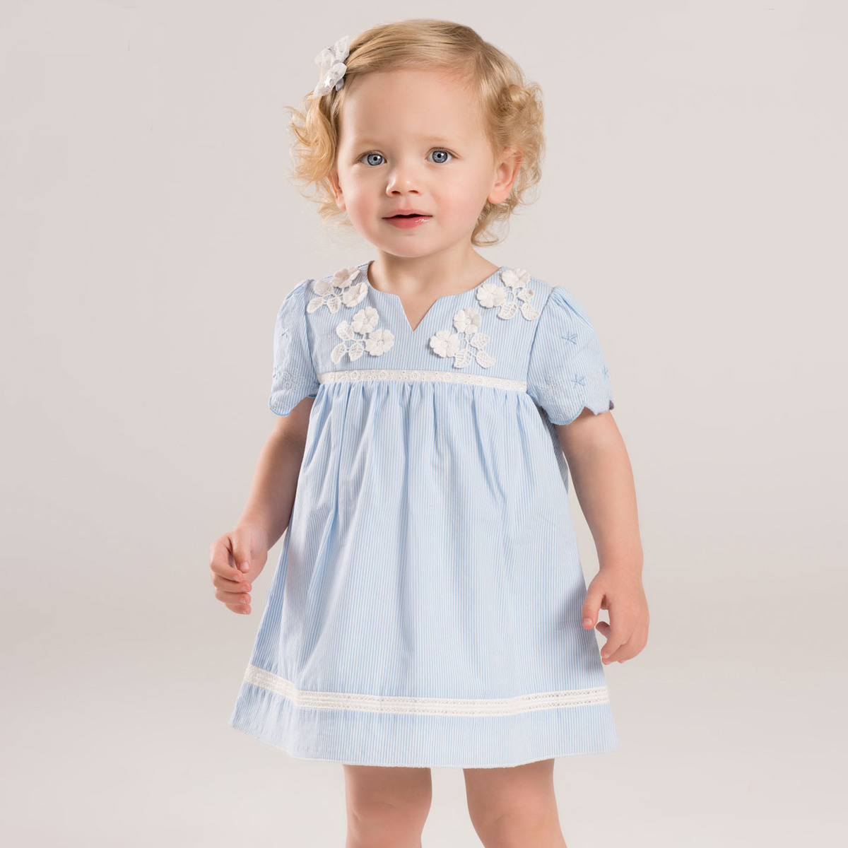 女童连衣裙定制加工 童装蓝白条纹裙子