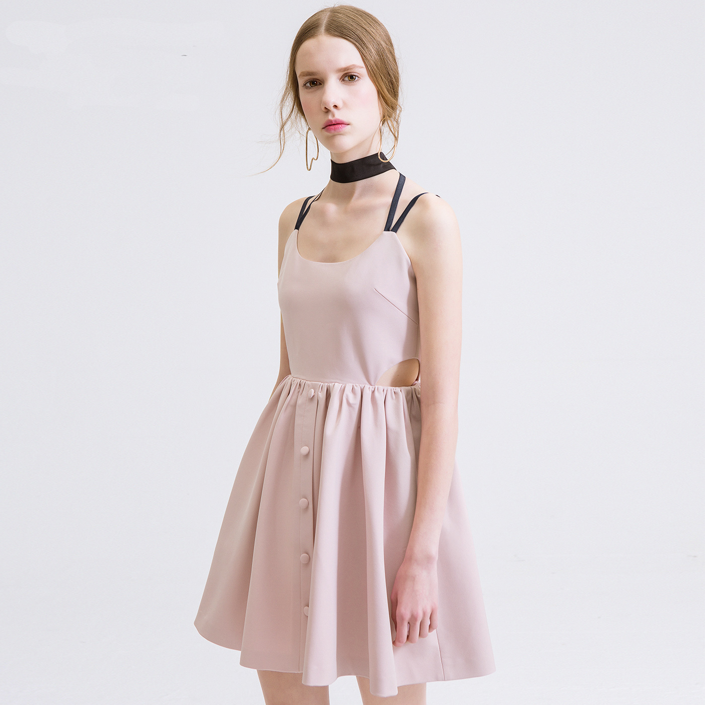 夏装新款品牌女装加工 粉色吊带无袖连衣裙露肩礼服修身裙子