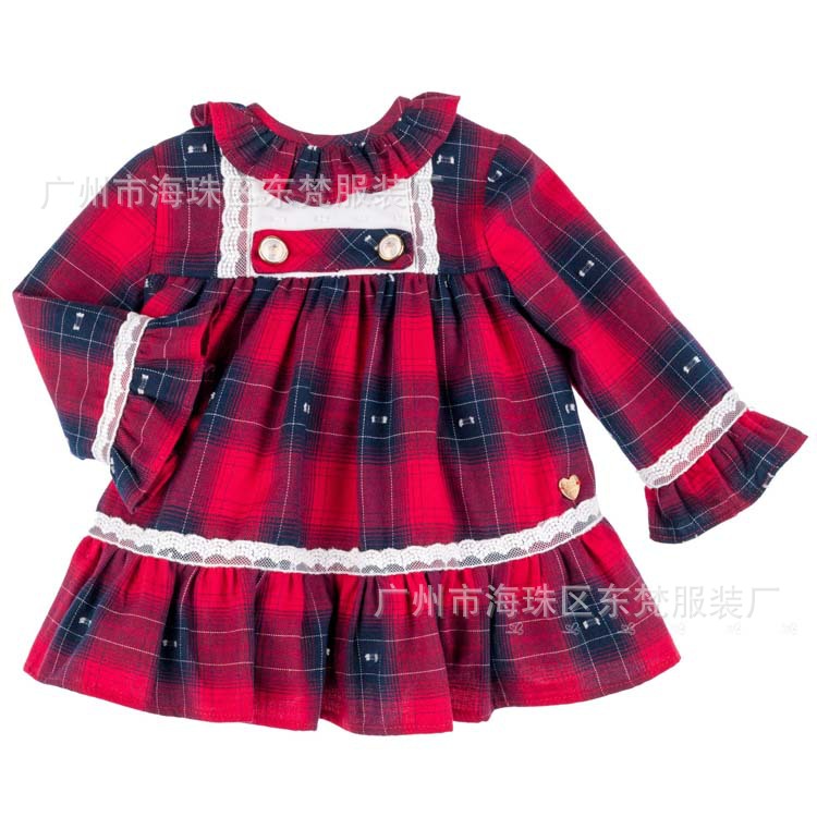 婴童装加工 品牌童装源头工厂女童格纹连衣裙看图来样打版