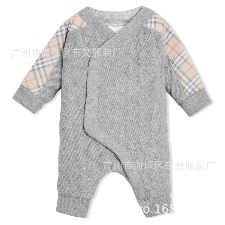 婴童装加工 菱形绗缝全棉连身衣爬爬服 看图来样打版 包工包料